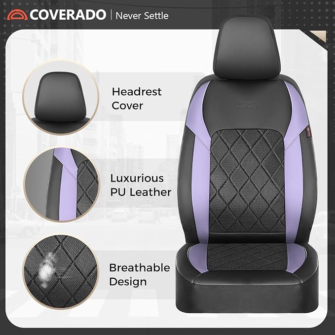 Coverado Car Seat Covers, Front Seat Covers, 2 Front Automotive Seat Cover, Mesh Breathable Seat Protectors, Universal Fit for Most Cars
