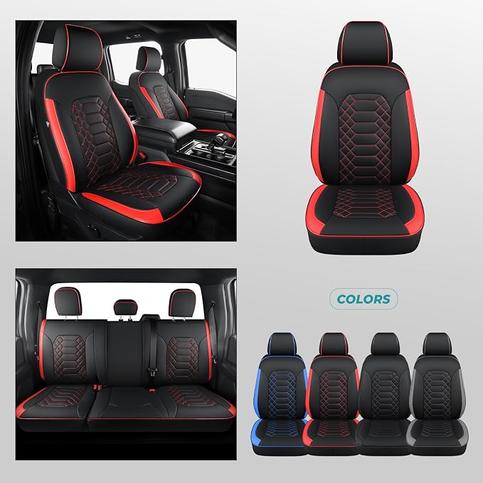Seat Covers for Ford F150 2015-2026 SuperCrew & Ford F250 F350 F450 Super Duty 2017-2026 Crew Cab, Faux Leather Waterproof Pickup Truck Seat Covers (5 Seats) Interior Accessories