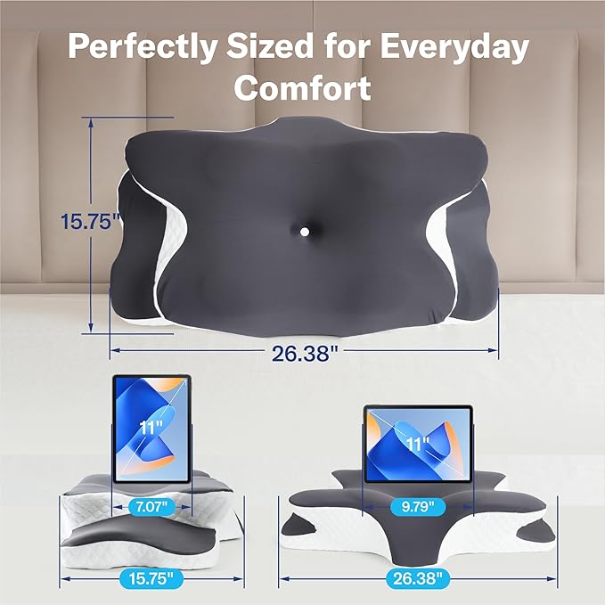 Alcedo Cervical Memory Foam Pillow for Neck and Shoulder Pain Relief, Ergonomic Adjustable Orthopedic Pillow with Cervical Support for Side, Back and Stomach Sleepers