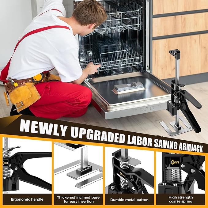 Labor Saving Arm Jack, 12" Furniture Jack & Drywall Lift Tool, Multi-Function Height Adjustment Lever Arm with 330lbs Capacity & 6.7" Lift Range for Wall Tile Locator,Black/White
