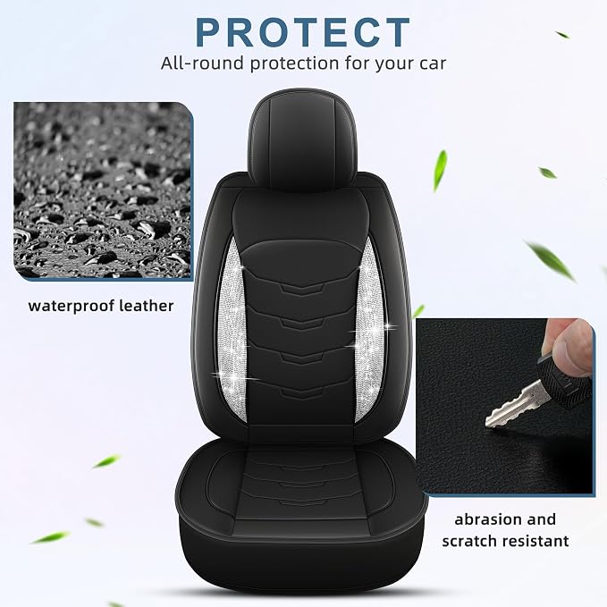Seat Covers Fit for Cadillac CTS 2007-2015 Car Full Set Luxury Leather Waterproof Scratch-Resistant Protectors Automotive Seat Cushion with Airbag Compatible (5 Seats,Black&Diamond)