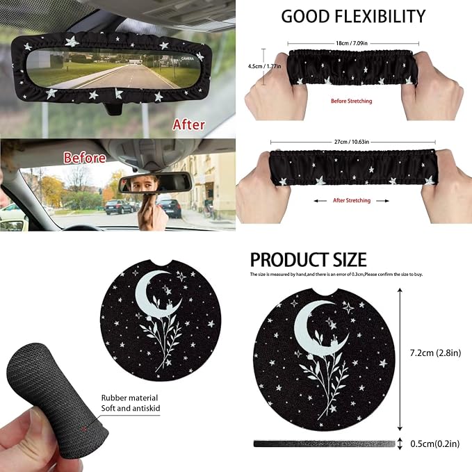 Moon Leaves Car Seat Covers Full Set for Women Cute Car Accessories Interior Car Steering Wheel Cover Seatbelt Covers Trash Bin Rear View Mirror Cover Cup Holders Keychain
