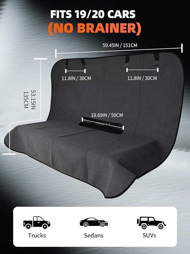 Car Seat Towel Cover Front & Rear Set, Waterproof Sweatproof Non-Slip Seat Protectors – Dual-Layer Microfiber Terry – Universal Fit for Cars, Trucks, SUVs – Embroidered Design (Gray, 3-Pack)