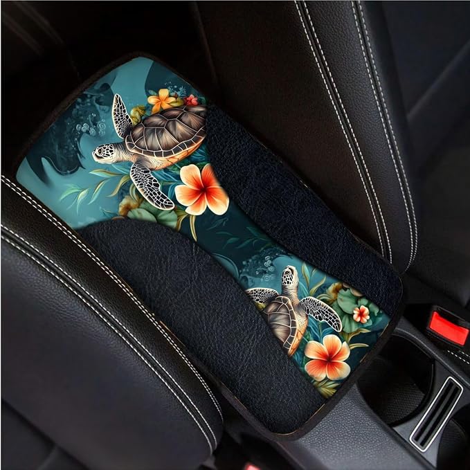 BIGCARJOB Floral Turtle Car Seat Cover Set 12 Pcs Universal Steering Wheel Covers,Armrest Pads,Auto Seat Protector Full Set,Fit Most Vehicle,Cars,Sedan