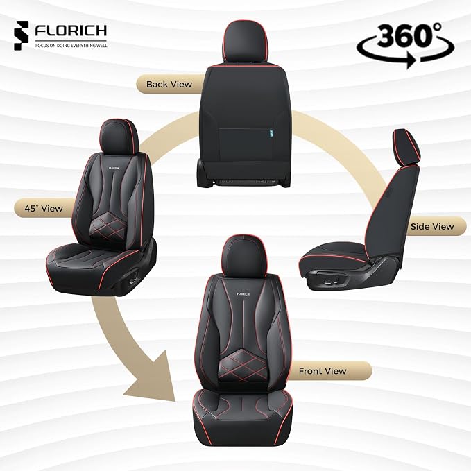 FLORICH Leather Seat Cover, Car Seat Covers Front Set, Waterproof Car Seat Protectors, Front Seat Covers 2 Pack, Automotive Seat Covers Protector Fit for Most Cars Trucks SUV - Black&Redline