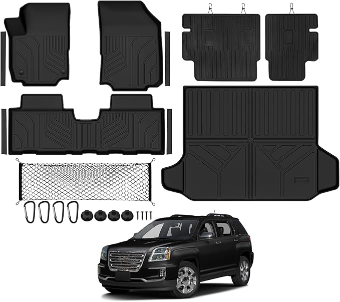 Tongama-Floor Mats for 2018-2024 Chevrolet Equinox/GMC Terrain, All Weather TPE Trunk Mat and Backrest Mats Protector and Cargo Net and Door Sill Guards for Chevrolet Equinox Floor Liner Accessories