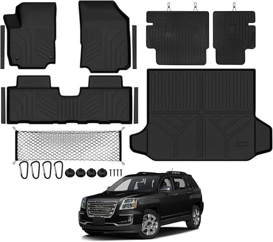 Tongama-Floor Mats for 2018-2024 Chevrolet Equinox/GMC Terrain, All Weather TPE Trunk Mat and Backrest Mats Protector and Cargo Net and Door Sill Guards for Chevrolet Equinox Floor Liner Accessories