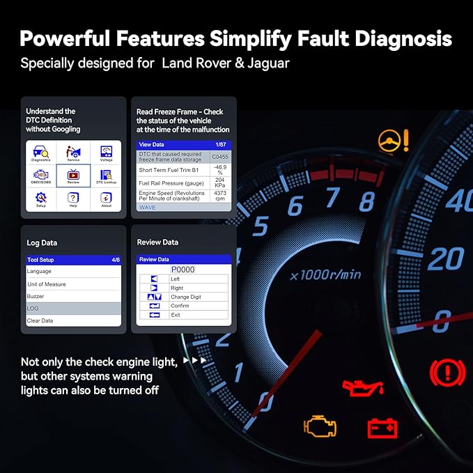 iCarsoft LR V1.0 for Land Rover/Jaguar OBD2 Scanner, All System Diagnostic Scan Tool Oil/SAS Reset Battery Test CAN Car Code Reader,DTC Lookup, 118 Live Data, VIN, Freeze Frame