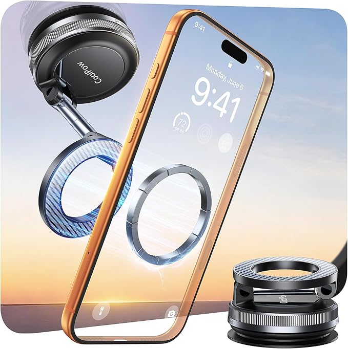 Coolpow for Magsafe Car Mount【2026 Most Fashionable】Magnetic Phone Holders for Your Car【Strongest Nano-gel Suction】for iPhone Car Mount 2.0 Magnetic Phone Holder Mount for iPhone 17 Pro Max 16 15 14