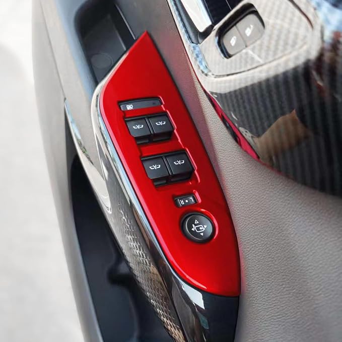 Car Interior Window Switch Panel Cover Side Door Glass Lock Control Button Cover Compatible with Chevy Trax 2024-2025 Accessories (Glossy Red Style)
