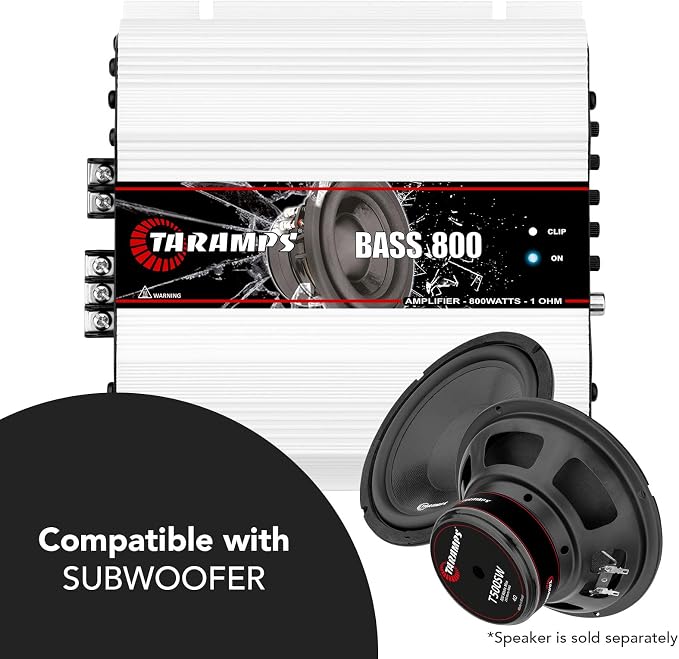 Taramp's Bass 800 1 Ohm Monoblock Amplifier 800 Watts Rms 1 Channel, 14.4VDC Out Power Full Range, Great for Sub/Bass - RCA/High Level Input, Car Audio