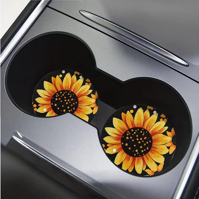 BIGCARJOB Sunshine Sunflower Car Seat Covers Full Set 12 Pcs Cute Dog Paw Print Car Accessories Interior Seat Protector for Womens Seat Belt Cover,Armrest Pads,Cup Holder Coaster