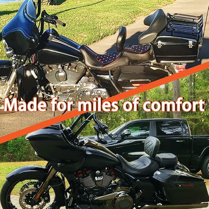 FOVPLUE Rider Backrest,Adjustable Driver Backrest Pad Kit fits for Harley Touring CVO Road Glide Road King Electra Glide Street Glide FLHR FLTRX FLHX FLHT 2009-2023,Double White Stitching