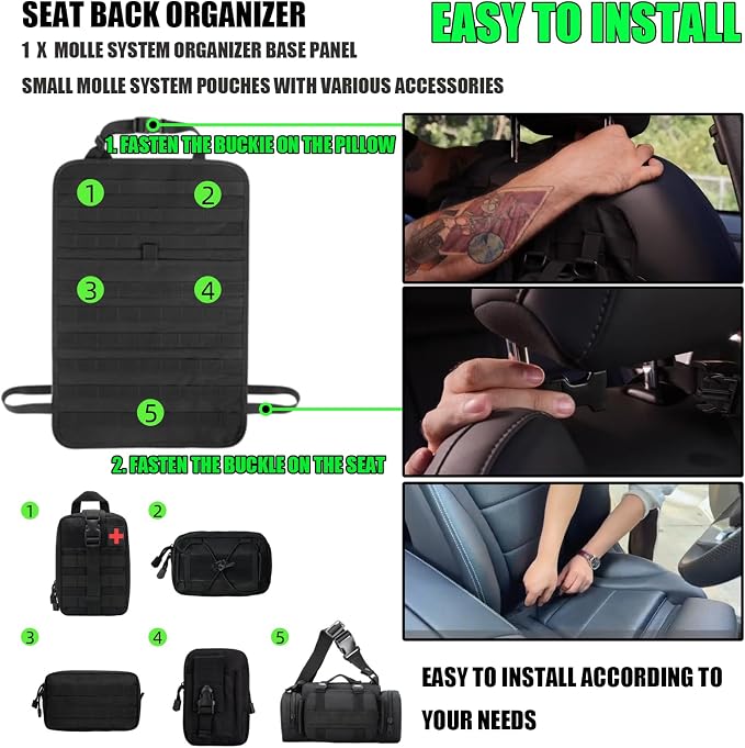 7 PACK Tactical Seat back organizer Truck organizer With 6 Detachable Pouches Universal For Car Truck Ford Jeep Military-Grade Heavier Panels With Multi-functional Packs (7-PACK-Upgrade)