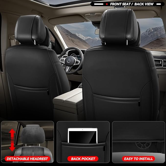 Auto Dynasty Car Seat Covers Full Set, Automotive Seat Covers for Cars Breathable Waterproof, Universal Anti-Slip Car Interior Protectors Compatible Airbag Fit Most Cars, Black, Voris Series