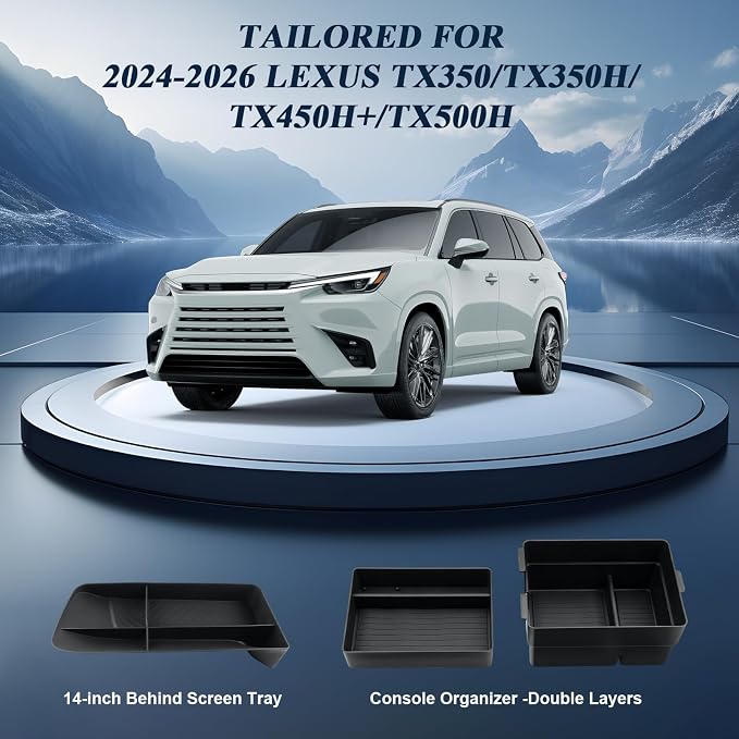 BIBIBO 3Packs for 2025 2026 Lexus TX350 Center Console Organizer 2024 2025-2026 Lexus TX350 Console Tray (Double Layer) +Behind Screen Tray (14" Touchscreen) 2026 TX Console Insert Tray