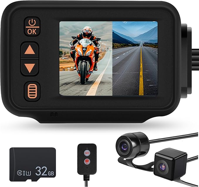 METEESER Motorcycle Front and Rear Dash Cam,2inch Touch Screen,1080P Motorbike Camera DVR Dashcam,G-Sensor,GPS,Loop Recording,DVR Waterproof,Wide Angle,Bluetooth5.0,32G TF,Dual Lens,Parking Monitor