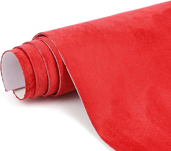 Premium Red Suede Fabric Wrap - 16x59 inch Suede Wrap for Car Interior - Self-Adhesive Microfiber and Synthetic Leather, Stretchable Interior Film for Car and Home Decor