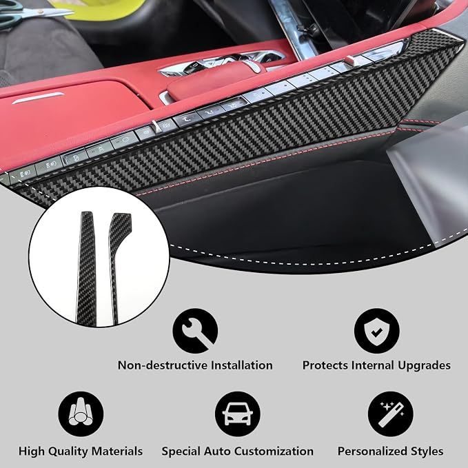 Real Carbon Fiber Center Console Panel Trim Compatible with Corvette C8 2020-2026, Interior Decor Sticker Accessories