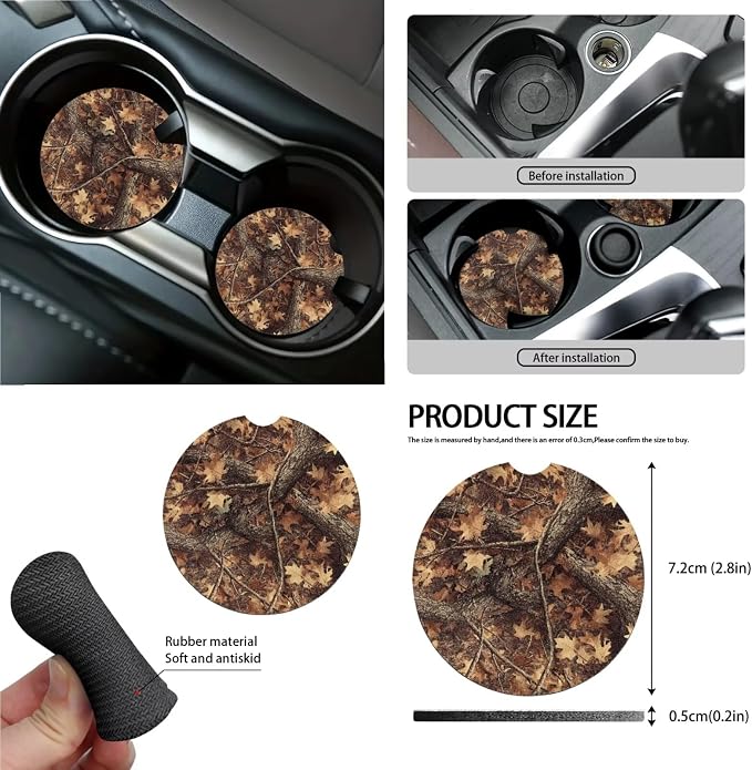Hunting Camo Print Car 15pcs Accessories, Full Set Seat Covers for Cars Steering Wheel Cover Seat Belt Pads Trash Can Air Vent Pocket Mirror Cushion Coasters Universal Fit