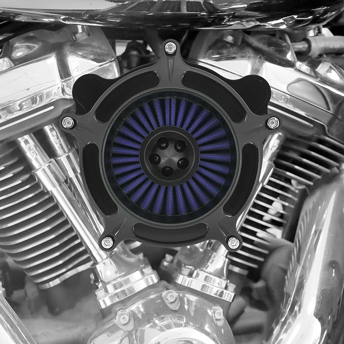 Air Cleaner Filter Aluminum Fit for Harley Touring Road King Street Glide Softail Sportster Dyna (Black Housing Blue Element, B For Touring 00-07,Softail 00-15,Dyna 00-17)