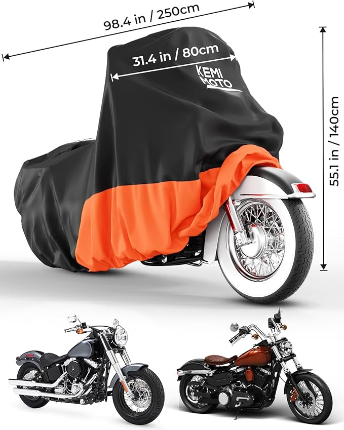 KEMIMOTO Heavy Duty 420D Motorcycle Cover Waterproof Compatible with Softail Dyna Models Standard Heritage Classic 114 Shadow Cruiser Cover Outdoor All Weather Protect from Dust Sunlight Rain