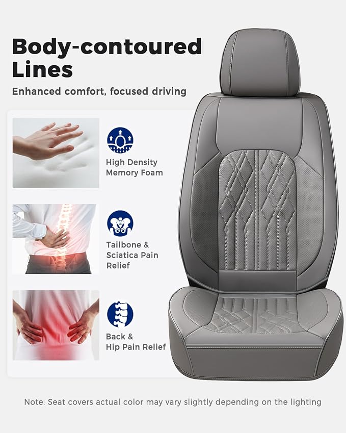 Huidasource Car Seat Covers Full Set, Leather Seat Cover Universal Fit for Most Cars Sedans SUVs Trucks, Airbag Compatible, Cup Holder Access, Easy Install, Wipes Clean, Wear-Resistant, Gray