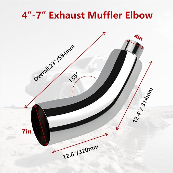 Universal 4" to 7" Exhaust Elbow Pipe with Steel Clamp - Silver Chrome or Black Painted for Car, Truck & Diesel
