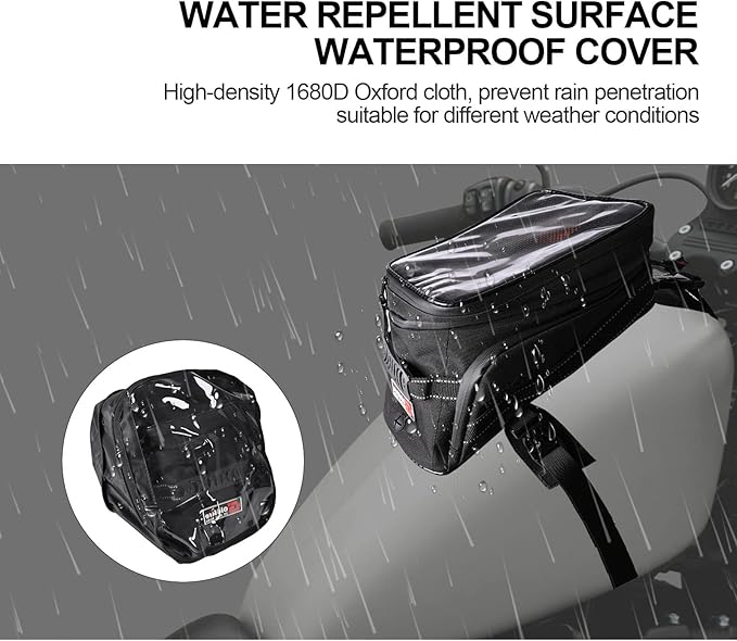 Motorcycle Tank Bag w/Strap Storage Bag Compatible with Honda Yamaha Suzuki Kawasaki Harley Water Resistant (Orange Piping)