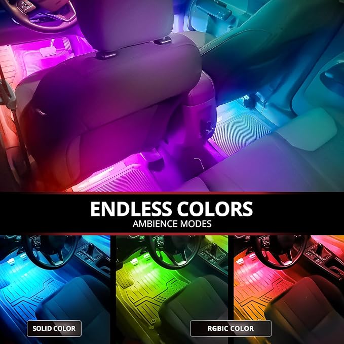 OPT7 Interior Bundle w/Underglow LED Lights for Cars Trucks with App & Remote Control, Music Sound Sync, Neon Underbody Lighting Kit, RGB Multicolor Car Ambient Decor