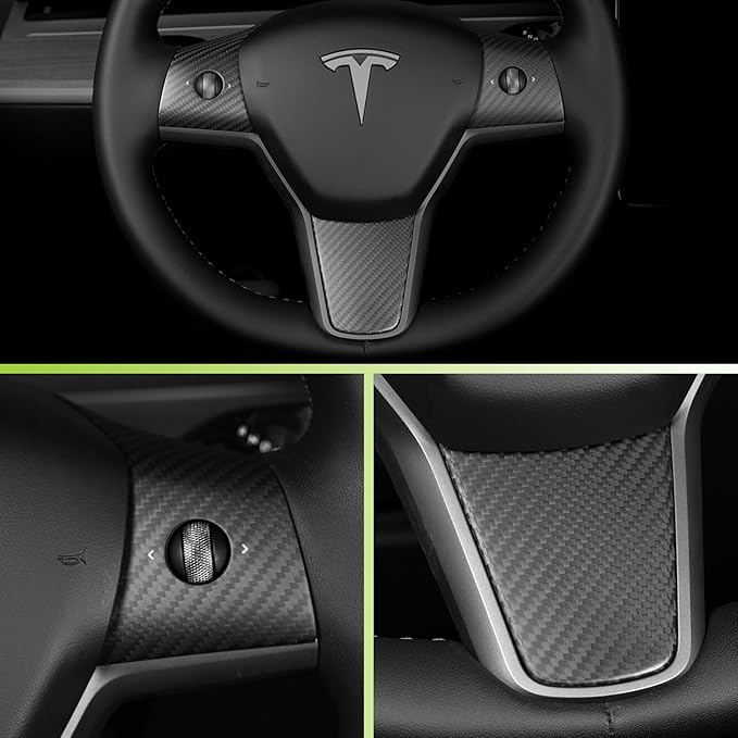 Steering Wheel Trim Cover 3PCS for 2017-2023 Tesla Model 3&Y,3K Toray Dry Carbon Fiber Interior Accessories Compatible with Tesla Model 3&Y(Matte Black)