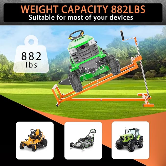 Lawn Mower Lift Jack - Lifting Platform 882 lbs Capacity for Lawn Mowers & GardenTractors with Manual & Power Tool Handles