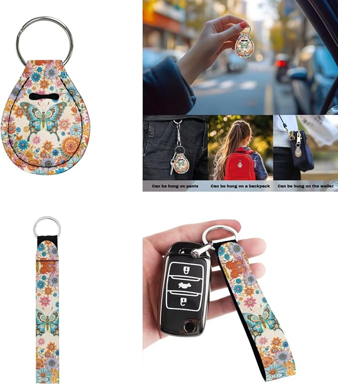 Car Accessories Car Seat Covers Full Set with Steering Wheel Covers+Seat Belt Pads+Coasters+Keychain+Lipstick Holder Universal Fit(13 Pack), Vibrant Boho Mandala Butterfly