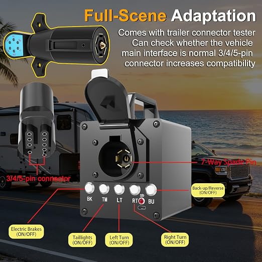 Portable Trailer Light Tester Box Compatible with De. Walt 20V Battery, Wireless Remote Control Operation, Fit for 7-Way Round & 3/4/5 Flat Pin Type