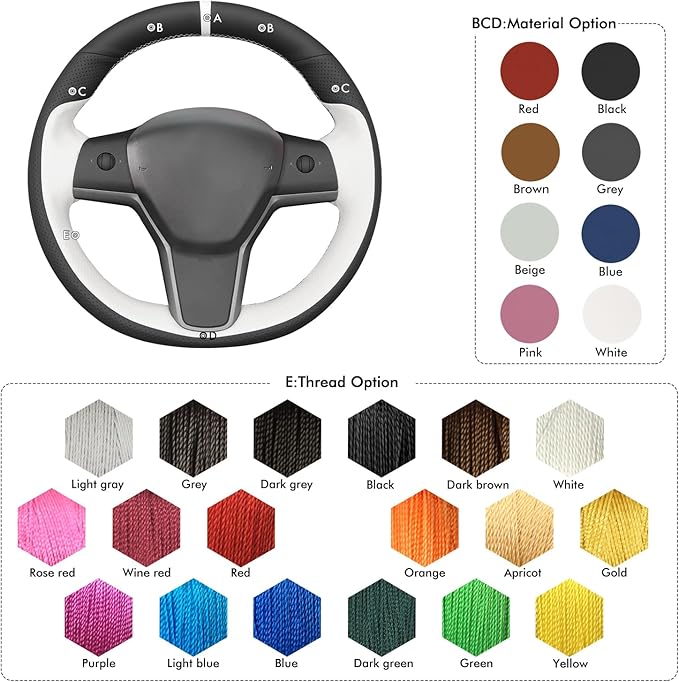 MEWANT Hand Stitch Steering Wheel Cover for Tesla Model Y 2023 Model 3 2023 DIY Steering Wheel Wrap Interior Accessory