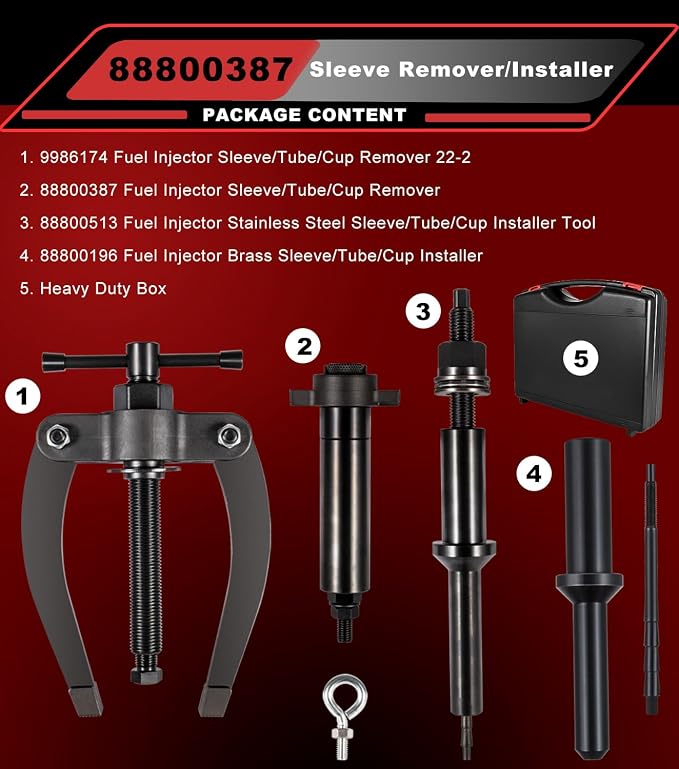 Injector Sleeve Cup Nozzle Tube Remover and Installer Tool Kit Compatible with Volvo D11 D13 D16 FM12, Mack Truck MP7 MP8 MP10 Engines, Replce OEM 9986174 88800387 88800196