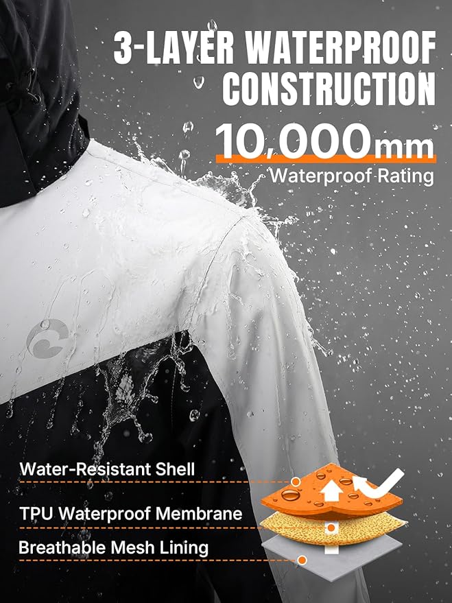 Oumurs Men's Motorcycle Rain Suit Waterproof Jacket & Pants with Reflective Strips, Breathable Mesh Lining Riding Raincoat