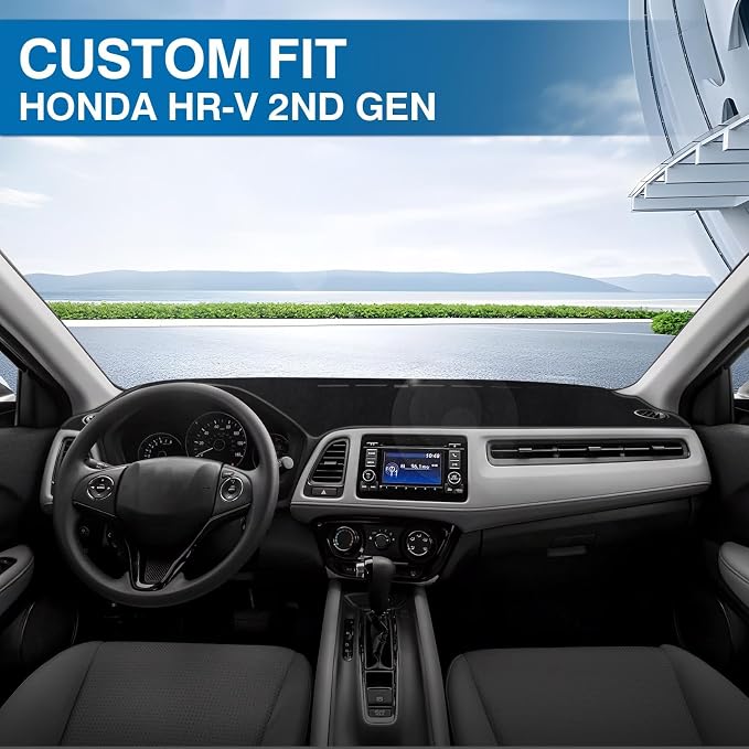 KUST Black Dash Cover for Honda HR-V HRV 2016-2021 2022 Dashboard Cover Non-Slip Center Console Dash Cover Interior for Honda HR-V HRV Accessories Custom Fit Dash Mat Sunshade Windshield Glare