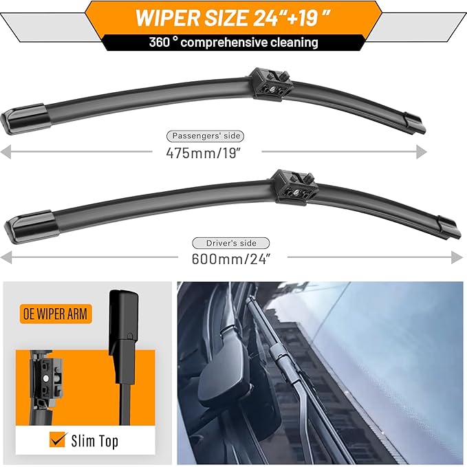 AUTOBOO 24"+19" Windshield Wipers Replacement for Mercedes-Benz CLA250 GLA250 CLA45 GLA45 AMG 2024 2023 2022 2021 2020 2019 2018 2017 2016 -Original Factory Quality (Pack of 2)