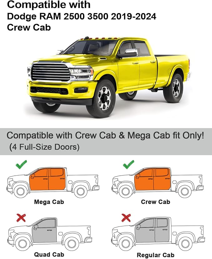 in-Channel Window Rain Guards Fit for Dodge RAM 2500 3500 2019-2026 Crew Cab Extra Durable Window Deflectors Big Horn Vent Visors Vent Shades Truck Window Visor Exterior Car Accessories