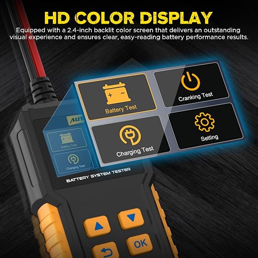 AUTOOL BT360 Battery System Tester, Car Battery Tester DC Charging Cranking Test 100-2000 CCA, 2.4" Color LCD Battery Monitor, Digital Auto Analyzer for Vehicle Truck Motorcycle