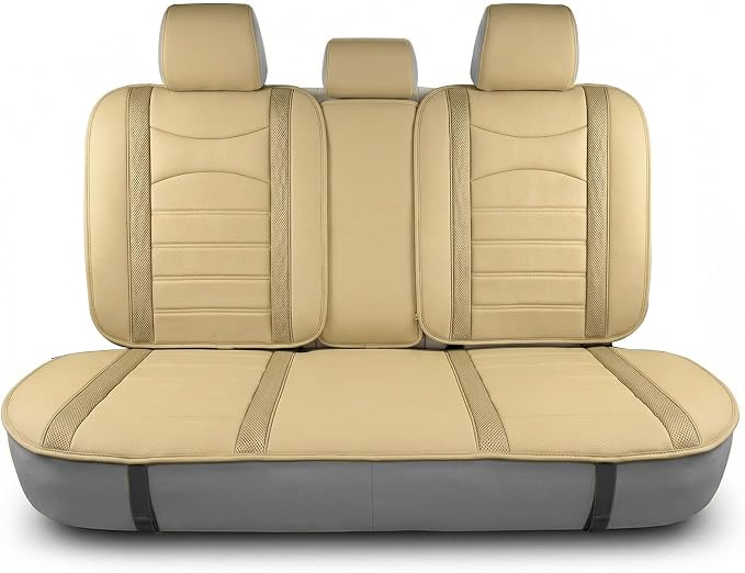 FH Group Car Seat Cover Cushion - Rear Seat Covers for Cars Trucks SUV, Faux Leather Car Seat Cushions, Waterproof Car Seat Cover Cushion, Universal Fit Car Seat protector Rear Set Beige Tan