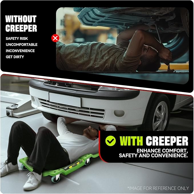 Auto Dynasty 40 Inches Mechanic Creeper, Automotive Garage Repair Low Profile Under Car Rolling Creeper with Padded Headrest, Plastic, Green