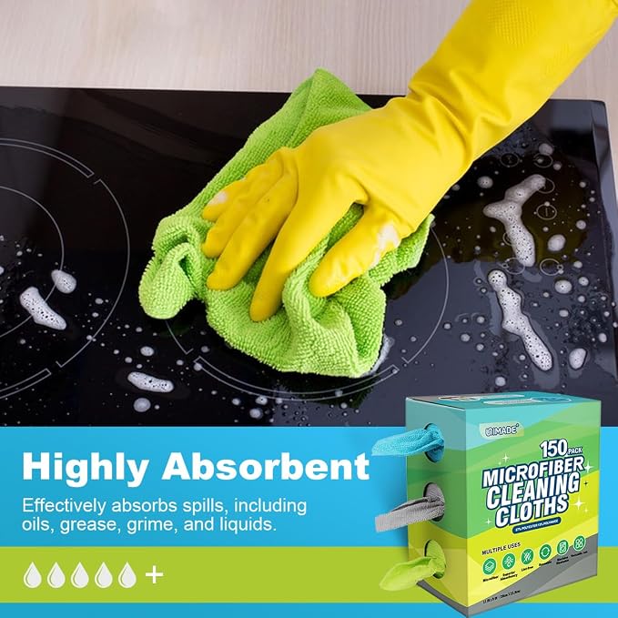 UNIMADE Microfiber Cleaning Cloth, 150 Pack Reusable Paper Towels Microfiber Towels for Cars Lint Free Shop Rags with Box for Home Kitchen Automotive, 11"x 9", Blue & Grey & Green