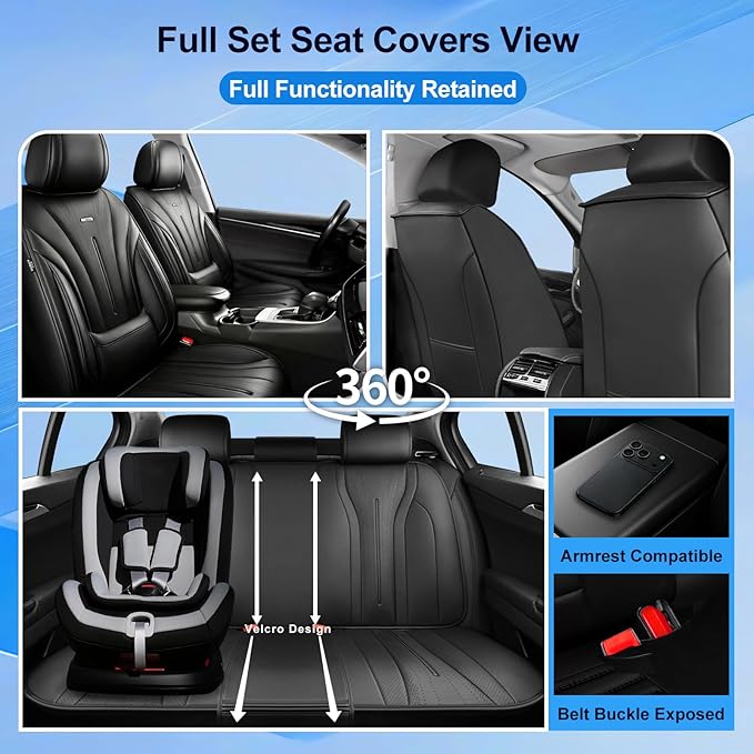 Fit CTS Car Seat Covers (Front Pair) for Select Cadillac CTS 2003-2019 - Premium Full Coverage Leather, Airbag Compatible & Scratch-Resistant, Waterproof & All Weather Seat Protector, Black