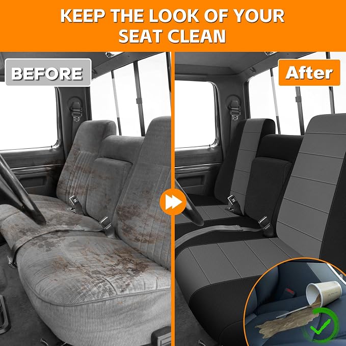 Truck Seat Cover Compatible with 1987-1991 Ford F150 Front Bench with Opening Armrest and Molded Headrest
