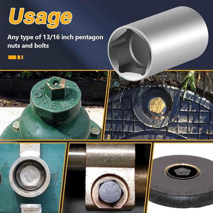EVRBUL Stainless Steel 13/16" Penta Socket with 3/8" Drive Impact Utility Socket for 13/16" Pentagon Nuts and Bolts on Utility Service Applications