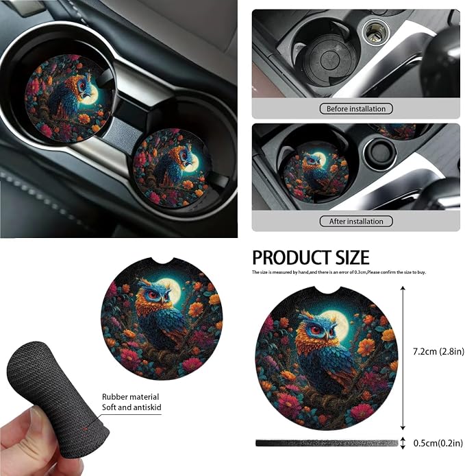 Owl Moon Print Auto Seat Covers Full Set for Women Dust-Proof Decorative Car Seat Cover for Front Back Seats with Steering Wheel Protector Safety Belt Pads etc