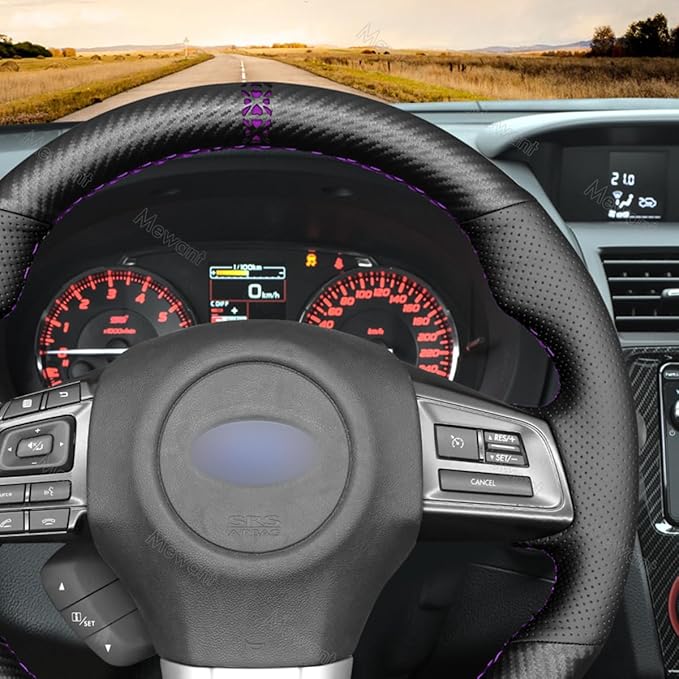 MEWANT Matte Carbon Fiber&PU Leather Steering Wheel Cover for Subaru WRX 2015-2021 / WRX STI 2015-2021 Steering Wheel Cover Accessories