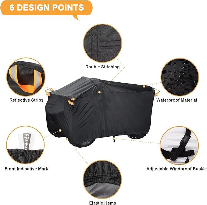 Heavy-Duty ATV Cover 600D Oxford Waterproof, UV Protection for 4-Wheeler/Quad, All Weather Season Protection Outdoor for Polaris Kawasaki Yamaha Suzuki Can-Am